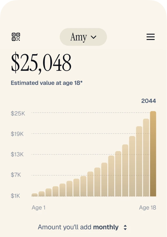 White House Accounts app showing an estimated value of $25,048 at age 18